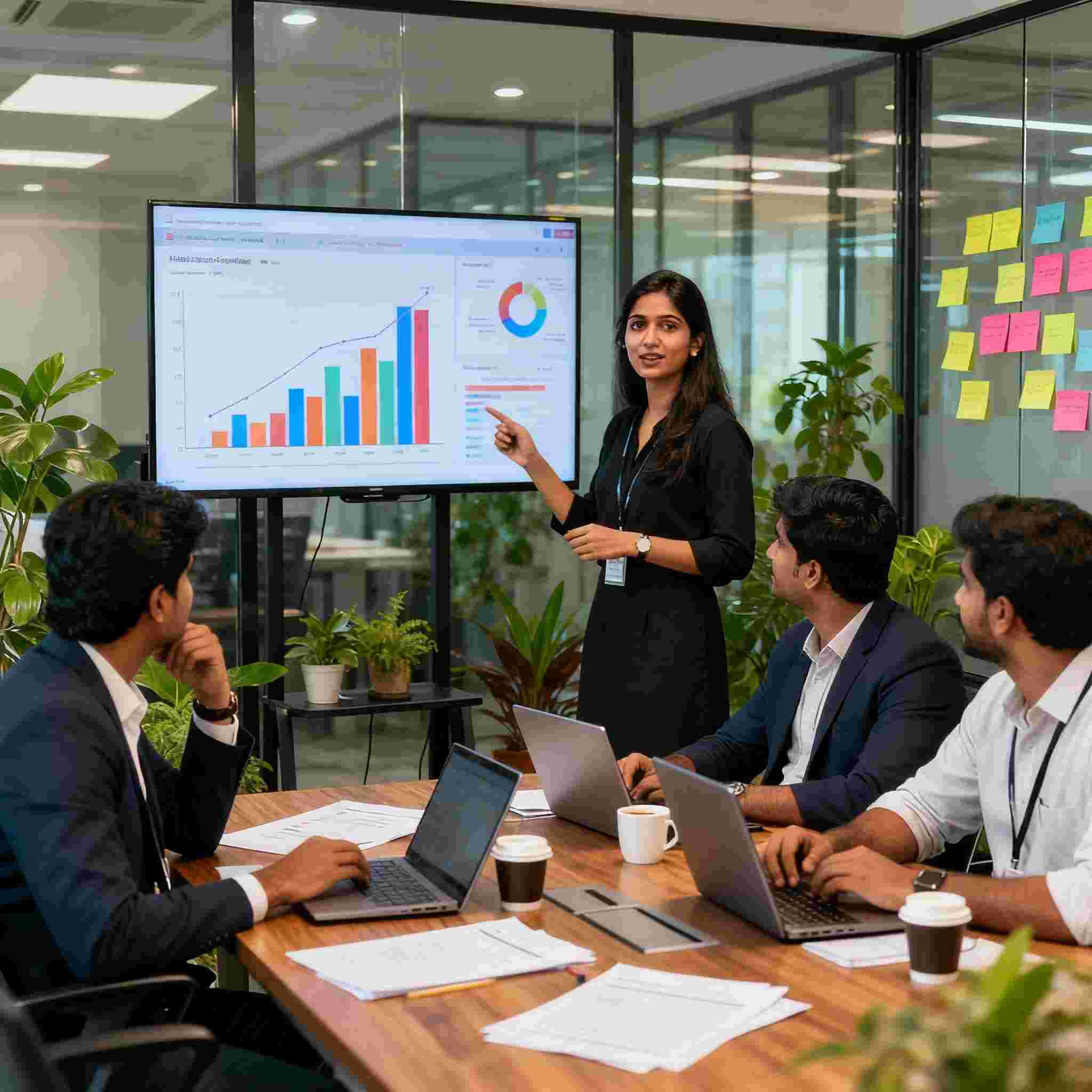 Digital marketing team in Ahmedabad analyzing campaign performance and growth charts