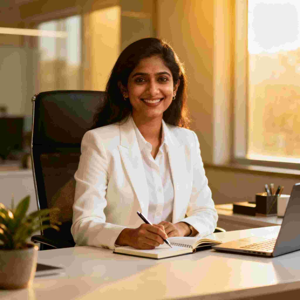 Professional Indian businesswoman representing a digital marketing company in Ahmedabad